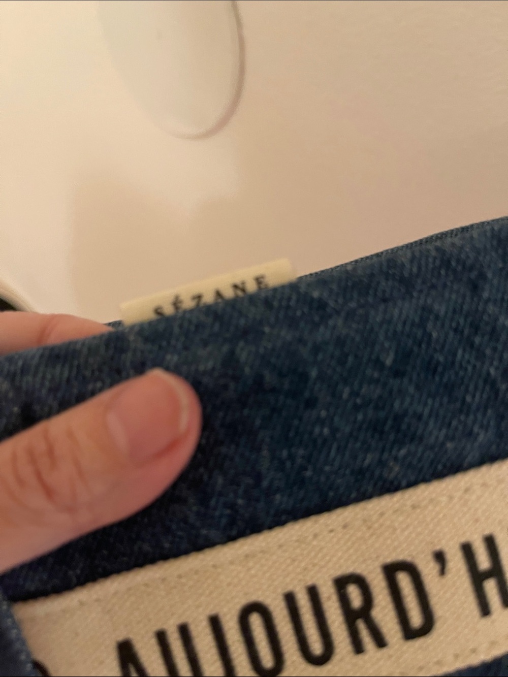 NWT Sezane Blue Denim Mini Tote with Natural Canvas removable Straps - Picture 5 of 5